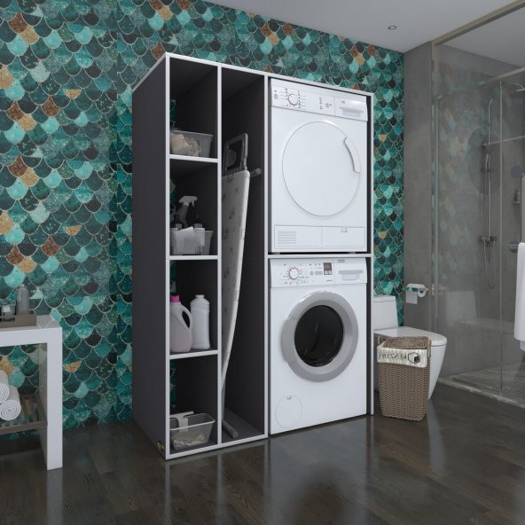 Kenzlife çamaşır-kurutma makinesi dolabı alyusha sol gri 180*120*60 banyo kapaksız arkalıksız