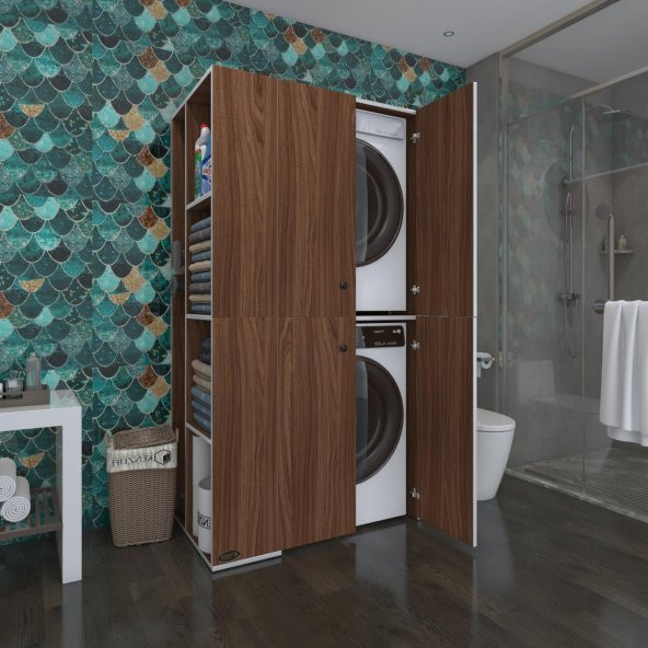 Kenzlife çamaşır-kurutma makinesi dolabı kapaklı foka sol cvz 180*090*60 banyo arkalıksız