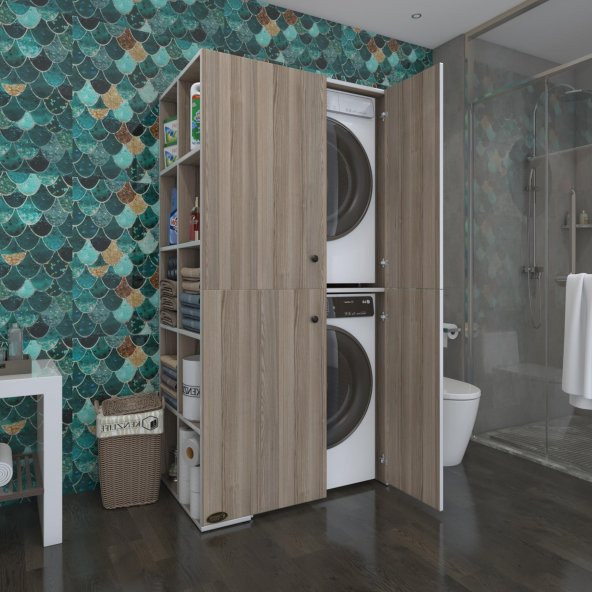 Kenzlife Çamaşır-Kurutma Makinesi Dolabı Kapaklı Fedyenka Sol Crd 180*090*60 Banyo Arkalıksız