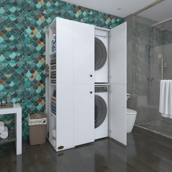 Kenzlife çamaşır-kurutma makinesi dolabı kapaklı foka sol byz 180x090x60 banyo arkalıksız