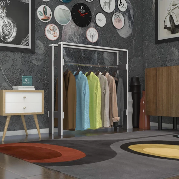 Kenzlife giysi dolabı casim 100*100*25 gri askılık ayakkabılık ürün görseli 1