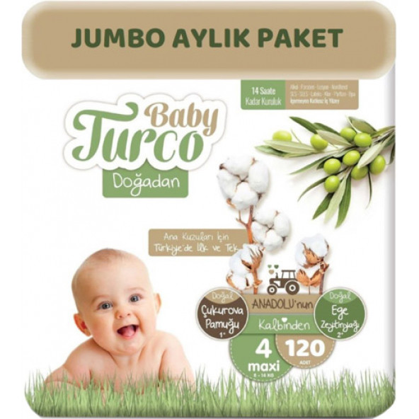 Baby Turco Doğadan 4 Beden Maxi 120'li Bebek Bezi