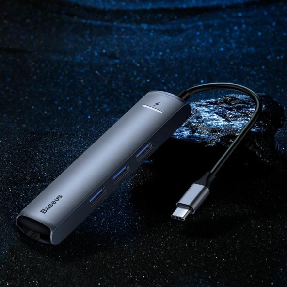 Baseus Led Işıklı 87W 4K 5 gbps 6İN1 Type C Hub HDMI 3x USB 3.0 RJ45 Type C Dönüştürücü Çoğaltıcı Hub - 8