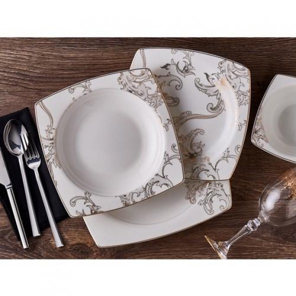 Bernardo Essential Gold 53 Parça Bone China Yemek Takımı - 1