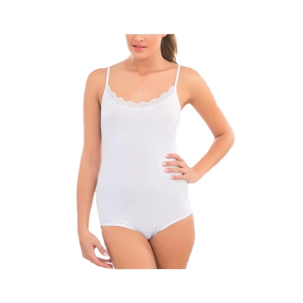 İmer Yakası Dantelli askılı pamuklu body 9255