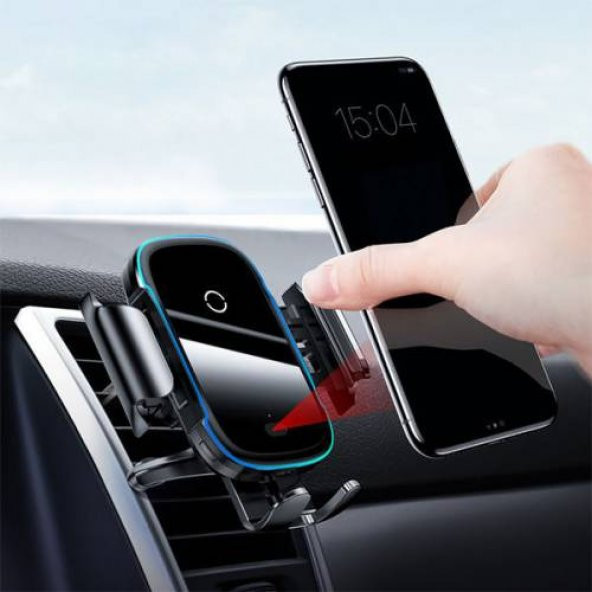 Baseus Araç İçi Kablosuz Şarj Aleti, 15W Wireless Işıklı Kablosuz Hızlı Şarj Cihazı, Sensörlü - 3
