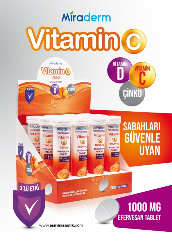 Miraderm C VİTAMİNİ 3 LÜ ETKİ 1000 MG 20 EFERVESAN