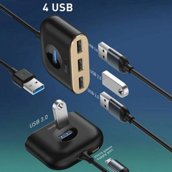 Baseus 1MT 4in1 USB HUB Adaptör USB3.0 TO USB3.0*1+USB2.0*3 Yüksek Hız Veri Tranferi USB Çoğaltıcı - 3