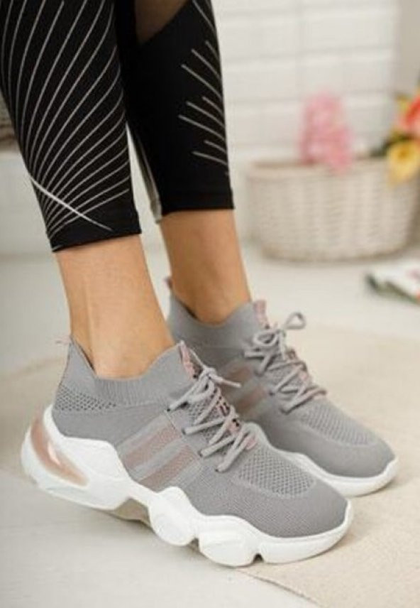 Nstil Günlük Kadın Sneaker Triko Bağcıklı Yüksek Taban Spor ayakkabı