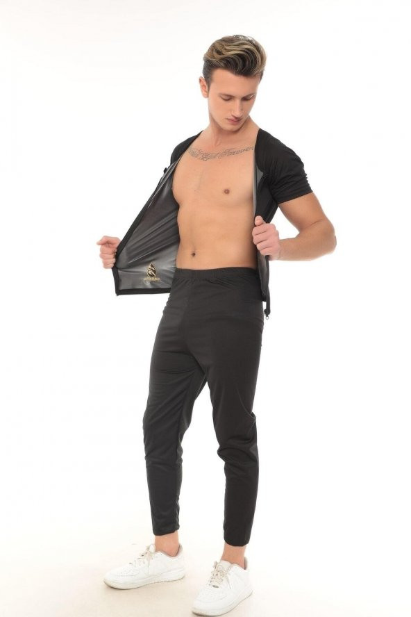 SAUNA SUIT Unisex Orijinal Termal Sauna Alt Üst Fermuarlı Kısa Kollu Tayt Terleme Eşofman Takımı