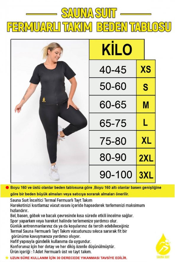 SAUNA SUIT Uniseex Orijinal Termal Sauna Alt Üst Fermuarlı Kısa Kollu Tayt Terleme Eşofman Takımı - 2