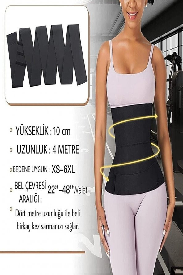 SAUNA SUIT Waist Trainer Inceltici Zayıflatıcı Bele Dolamalı Kum Saati 4m Sarma Bel Korsesi