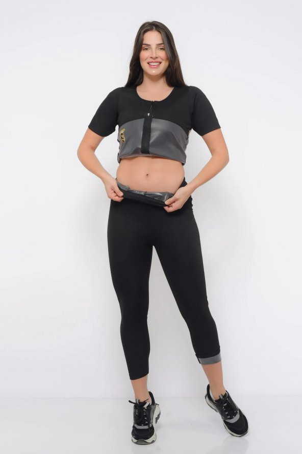 SAUNA SUIT Kadın Zayıflama Incelme Yağ Yakma Termal Terleten Tayt Ve Fermuarlı Takımreynev - 2