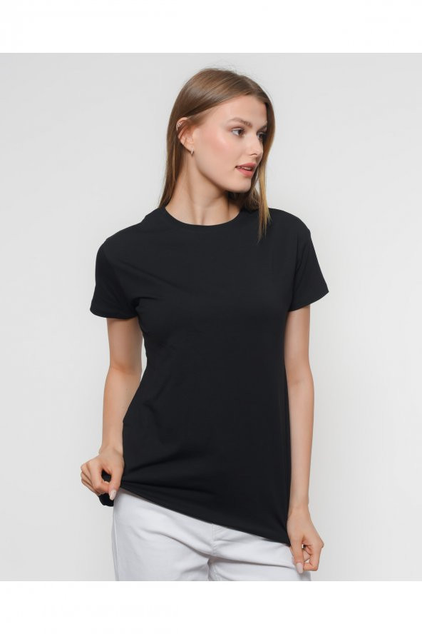 REYNEV 100pamuk Bisiklet Yaka Basic Örme Rahat Kalıp Unisex Oversize Siyah T-shirt - 5