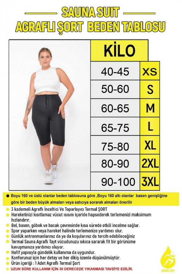SAUNA SUIT Terleten Zayıflatan Ekstra Yüksek Bel 3 Kademeli Agraflı Termal Şort - 2