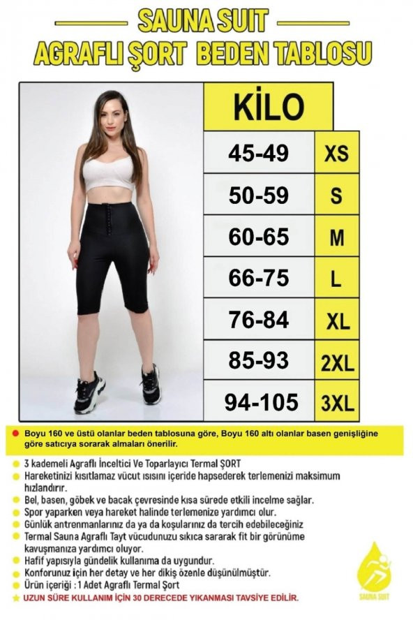 SAUNA SUIT Unisex 100 Orijinal 3 Kademeli Agraflı Termal Şort Ile Günlük Ve Spor Ile Terle Zayıfla Incelyky - 3