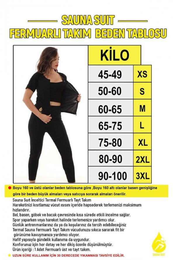 SAUNA SUIT Unisex 100 Orijinal Fermuarlı Yarım Kollu Ve Tayt Alt Üst Termal Takımla Terle Zayıfla Incelyky - 2
