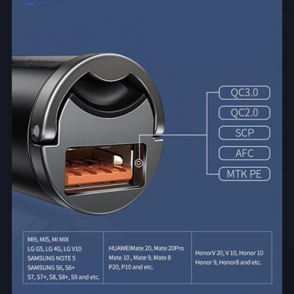 Baseus USB Port Ultra Hızlı Mini 30W Araç Şarjı Araç Çakmaklık Şarjı Quick Şarj - 6