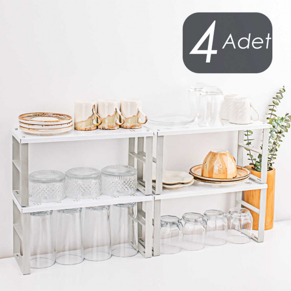 Porsima ORG-02 4lü Raf Düzenleyici - Dolap İçi Düzenleyici Raf - Tabak Bardak Rafı - Raf Yükseltici
