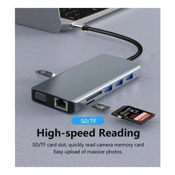 DAYTONA MST-12K 12li Type-C=>HDTV ÇOK FONKSİYONLU ÇEVİRİCİ (HDTV+5*USB+USB C+SD/TF+RJ45+VGA+DC 3,5) - 2