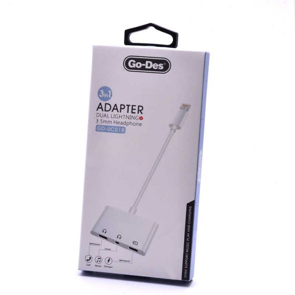 Go Des GD-UC018 Lightning Kulaklık - Şarj - 3.5 mm Aux Dönüştürücü Adaptör - Resim 3