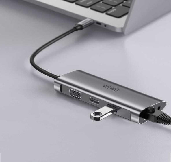 Wiwu Alpha 11312H 11 in 1 Type-C Hub HDMI 4K + VGA + RJ45 Ethernet + Aux Çoğaltıcı Dönüştürücü - Resim 4