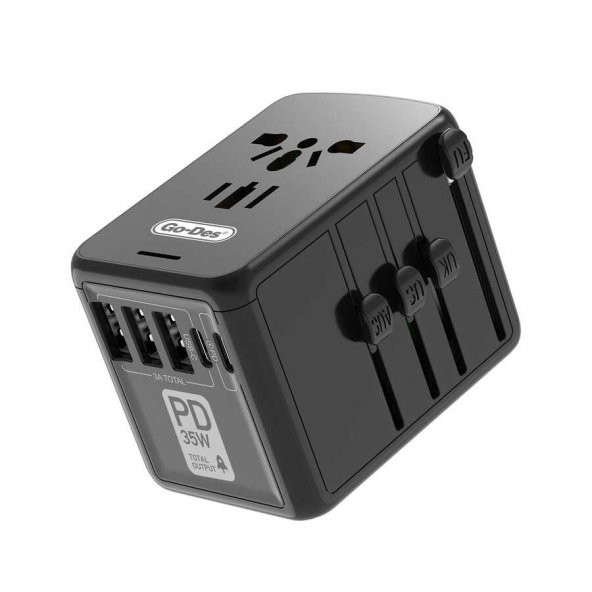 Go Des GD-B616 Çoklu Universal TR/US/UK/AU/EU Uyumlu Ev Şarj Adaptörü Max 35W