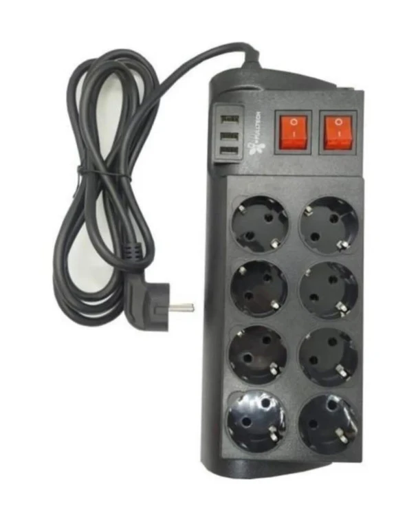 Fulltech Termal Akım Korumalı 8 Li Uzatma Kablosu  3XUsb 2 Mt 16 Amper FTR-08 - 2