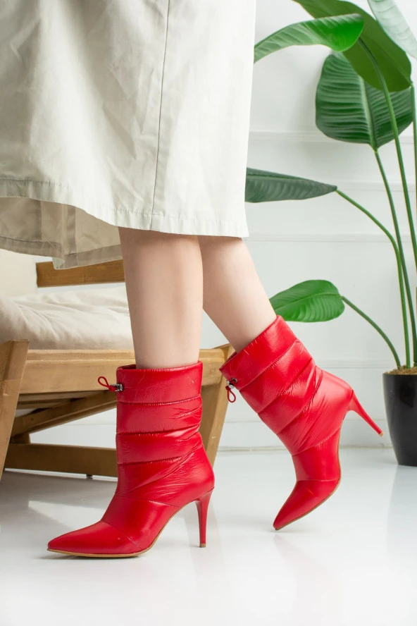 Günlük Kadın İnce Yüksek Topuklu Polar Astarlı Paraşüt Kumaş Sivri Burun Bot Bootie 225 ( EDİP) - 10