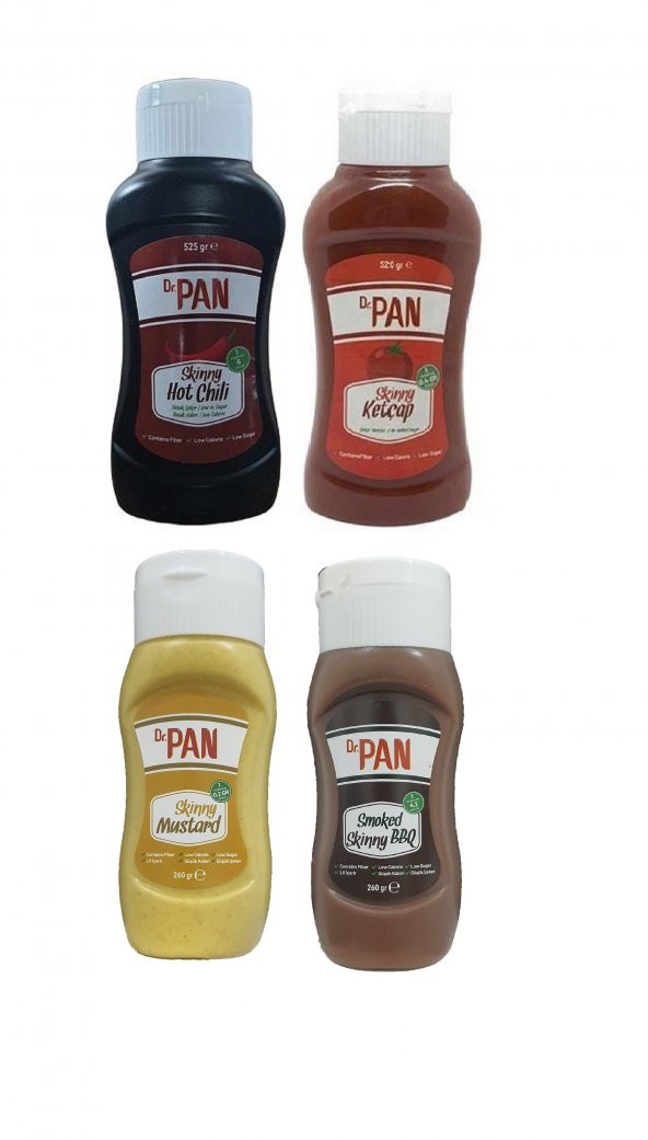 Dr Pan 4lü Şekersiz Set Ketçap-Hot Chili-Hardal-Barbekü Sos Şekersiz Düşük Kalorili