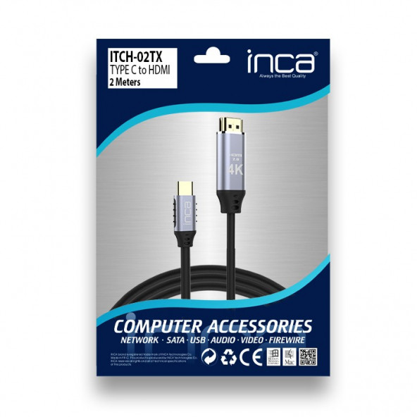 INCA ITCH-02TX Type C to HDMI 4K Altın Uçlu 2 Metre Kablo