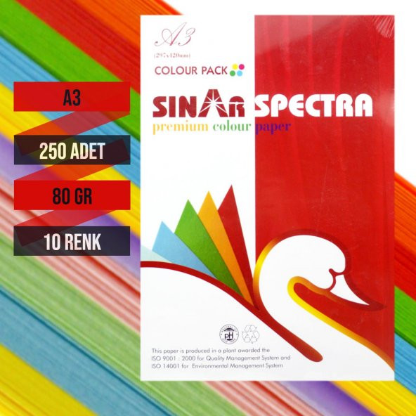 Sınar Spectra A3 Fotokopi Kağıdı 10 Renk 250 Li 80 gr