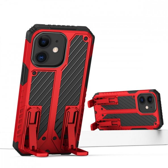 İphone 11 Kılıf Fizy Stand Kapak - Kırmızı - 1