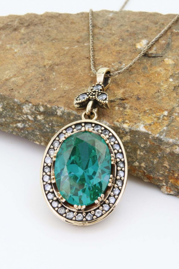 Otantik Serisi Akuamarin Mavi Renkli Taşlı Otantik Gümüş Kadın Kolye - 2