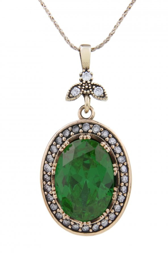 Otantik Serisi Yeşil Yeşim Renkli Taşlı Otantik Gümüş Kadın Kolye