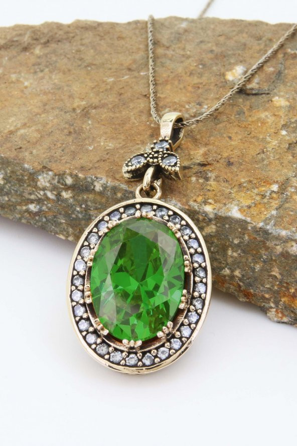 Otantik Serisi Yeşil Yeşim Renkli Taşlı Otantik Gümüş Kadın Kolye - 2