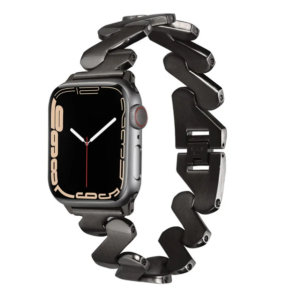 Apple Watch 44mm Kordon KRD-80 Metal Strap Kayış  Siyah