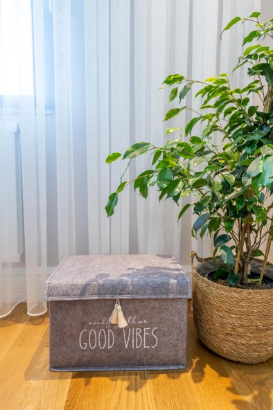 2 Adet Keçe Kapaklı Çok Amaçlı Mini Kutu Gri 35x24x24 cm - Resim 2