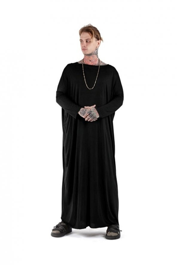 Erkek Siyah Özel Tasarım Uzun Kaftan Elbise 7047_301