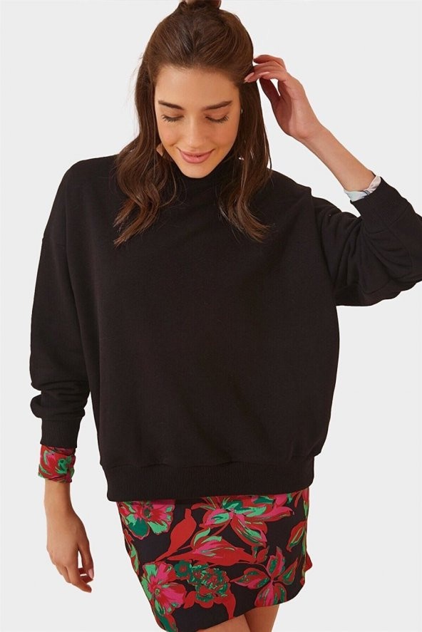 Kadın Siyah Bol Kesim Oversize Sweatshirt 5173_2010 - 2
