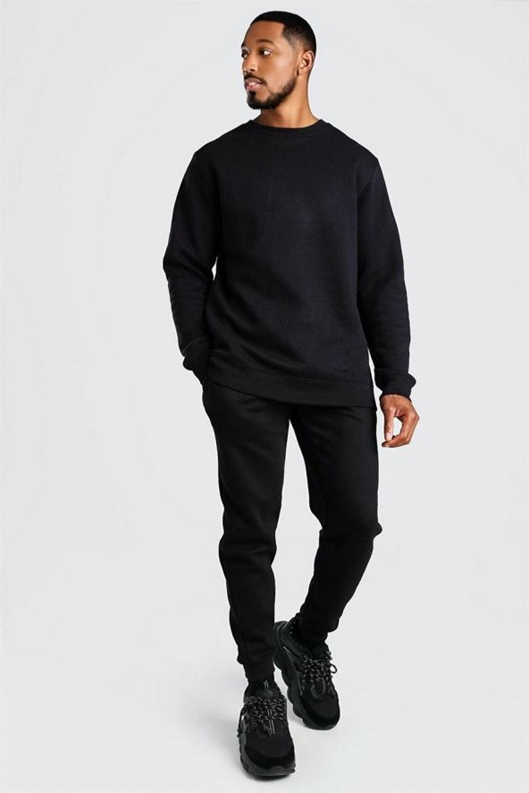 Erkek Siyah Sweatshirt Alt Üst Eşofman Takım 1003_1001_2010