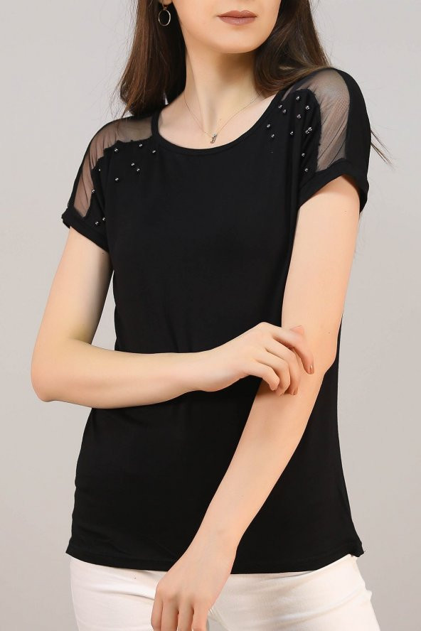 Kadın Tül Detaylı Bluz Siyah - 5049.139.