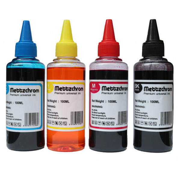 Mettzchrom Tanklı Yazıcılar Için Renkli Mürekkep Seti 4 X 100ml Mürekkep Seti