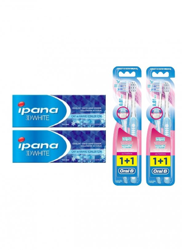 3 Boyutlu Beyazlık Çay Kahve Içen Diş Macunu 75Ml + Oral-B Diş Fırça UltraThin Exstra Yumuşak 2li