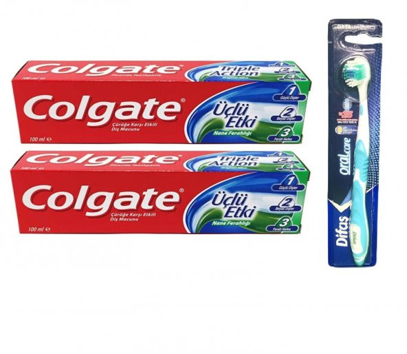 Diş Macunu 100 ml Üçlü Etki 2 Adet + Difaş Oralcare Diş Fırçası 1 Adet