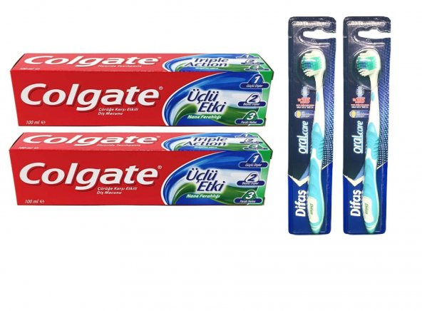 Diş Macunu 100 ml Üçlü Etki 2 Adet + Difaş Oralcare Diş Fırçası 2 Adet