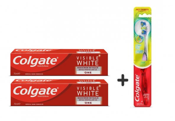 Colgate Visible White Maksimum Beyazlık Diş Macunu 75 ml + 1 Adet 360 Gelişmiş 4 Yönlü Diş Fırçası