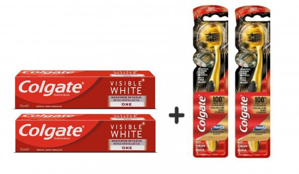 Colgate Visible White Maksimum Beyazlık Diş Macunu 75 ml 2 Adet +2 Adet 360 Gold Siyah Diş Fırçası