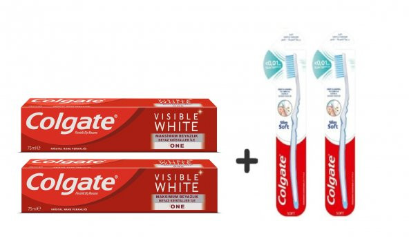 Colgate Visible White Maksimum Beyazlık Diş Macunu 75 ml + 2 Adet Diş Fırçası Slim  Soft