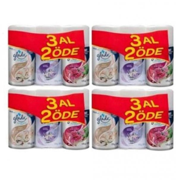 Glade Otomatik Sprey İpeksi Vanilya + Lavanta Ferahlığı + Meyve & Çiçek Buketi Yedek 12 x 269 ML